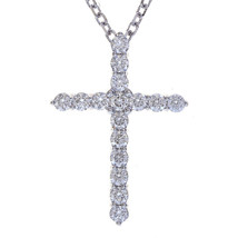 2.25 Carat Round Diamond Cross on 20&quot; Cable Chain 14K White Gold - $2,315.61