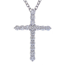 2.25 Carat Round Diamond Cross on 20&quot; Cable Chain 14K White Gold - £1,850.99 GBP