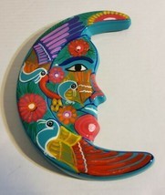 Mexican Hand Painted Pottery Terracotta Moon Blue Birds Scene 9&#39;&#39; Wall H... - £21.84 GBP