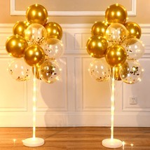 2 Set Christmas Halloween Floor Gold Balloon Column Stand Kit With Led String Li - £30.58 GBP