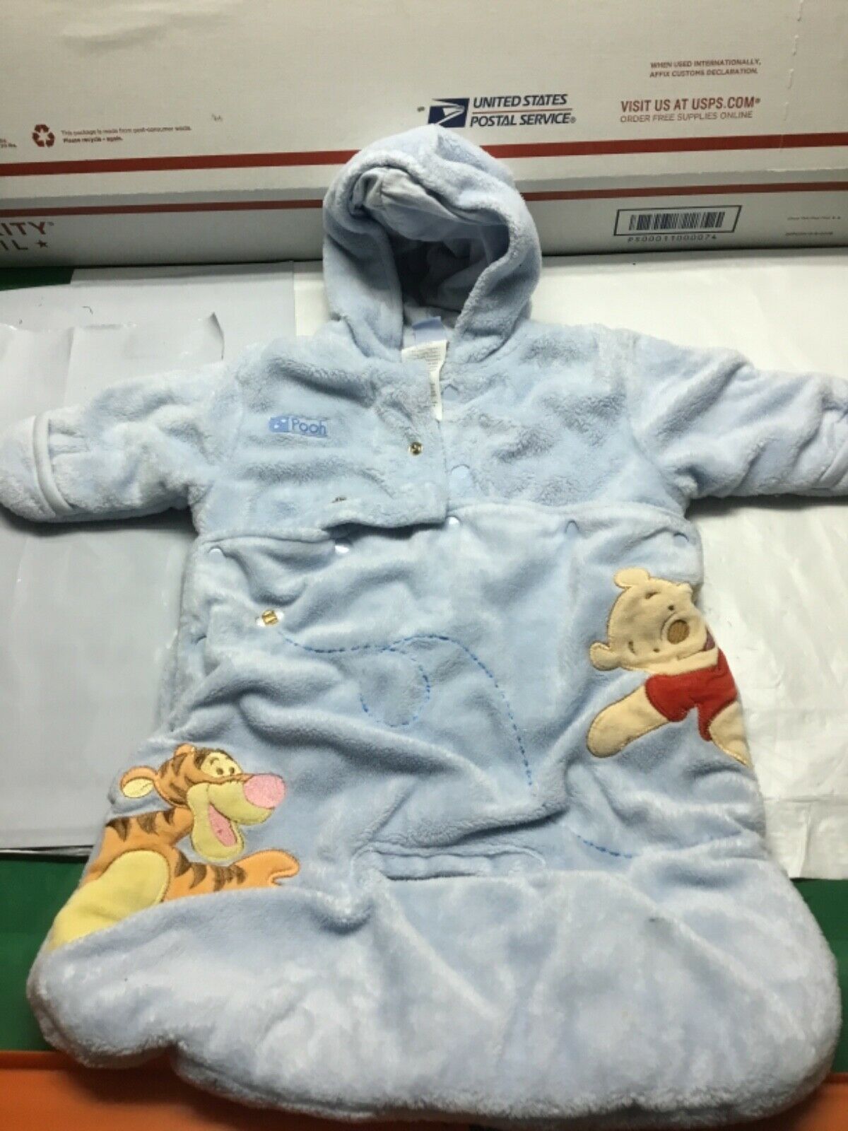 Disney Winnie The Pooh and Tiger  0 - 3 Months Blue One Piece / Winter Snuggle - $8.90