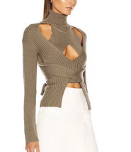 Green Olive Knit Wrap Ribbed Cable Tie Pull Designer Style Size S-
show ... - $28.91
