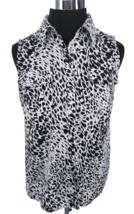 Notations Blouse Women&#39;s Size Large Button Front Sleeveless Black White Geo - £11.25 GBP