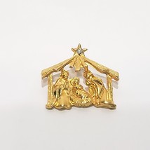 Nativity Christmas Joseph Mary Baby Jesus Gold Tone Metal Brooch Pin 1&quot; - $14.85