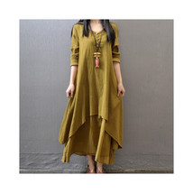  Plus Size Relaxed Fit Dress in Olive   Double Layered BOHO Waterfall Hem - $39.40