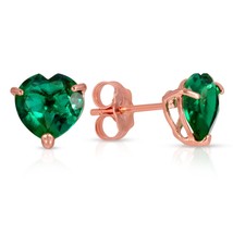 Galaxy Gold GG 14K Solid Rose Gold Stud Earrings with Heart Shape Lab. Grown Eme - £217.36 GBP