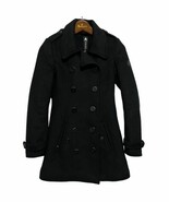 Wool Blend Pea Coat Jacket Double Breasted Anchor Buttons Black Top Gun ... - $904.37 MXN