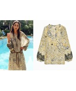 ZARA BOHO METALLIC THREAD PRINT PEASANT BLOUSE M - €50,82 EUR