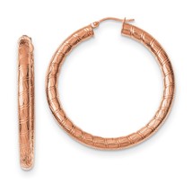 Stainless Steel Rose IP-plated Textured Hollow Hoop Earrings - £26.58 GBP