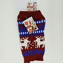 Puppy Dog Red Maroon Christmas Winter Sweater XS Reindeer Fold Down Collar - £8.95 GBP