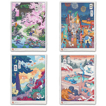 Pokemon Spring Summer Fall Winter Japanese Edo Style Giclee Poster Print 4-Set - £220.65 GBP