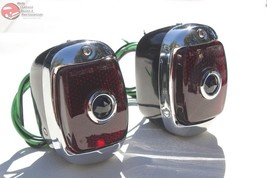 Vintage Chevy Blue Dot Tail Lights Lamp Housings Black Stainless Rim Rig... - $90.71