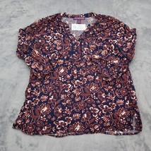 Gloria Vanderbilt Shirt Womens S Blue Flared Long Sleeve VNeck Floral Blouse - £17.90 GBP