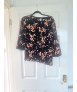 PHASE EIGHT Black Floral &amp; Bird Print Blouse With Trumpet Sleeves UK 10 - $18.77