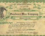 Sundance Mine Company Menu Stock Certificate Palo Alto California 1974 - £52.93 GBP