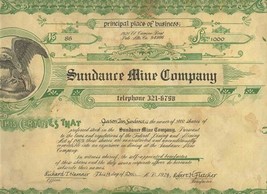 Sundance Mine Company Menu Stock Certificate Palo Alto California 1974 - £53.18 GBP