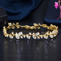 Lab Created Diamond 14K Yellow Gold Plated Leaf Shape Women&#39;s Bracelets 7.5&quot; - $190.05