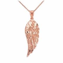 Authenticity Guarantee 
14k Solid Rose Gold Large Angel Wing Pendant Necklace - £310.70 GBP+