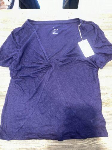 Women&#39;s Short Sleeve V-Neck Linen T-Shirt - A New Day Navy Medium. NWT. F - $7.91