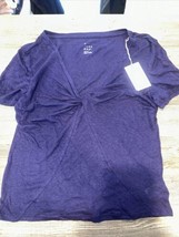 Women&#39;s Short Sleeve V-Neck Linen T-Shirt - A New Day Navy Medium. NWT. F - £6.18 GBP