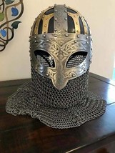 Medieval Viking Helmet Vendal 18 gauge Steel &amp; Brass Helmet W Chain mail Helmet - £199.51 GBP