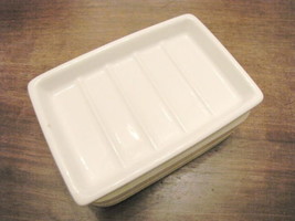 Vintage White Ceramic SOAP HOLDER with Detachable Wood Base -
show original t... - £26.92 GBP