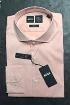 Hugo Boss Men&#39;s Hank Spread Slim Fit Pastel Pink Cotton Dress Shirt 42 16.5 - £55.05 GBP