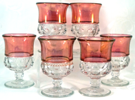 6 TIFFIN Glass FRANCISCAN Kings Crown Ruby Flashed Thumbprint Stemware C... - $25.99