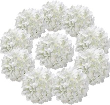 Pack Of 10 (White) Flojery Silk Hydrangea Heads Artificial Flowers Heads With - £35.94 GBP