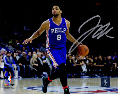 Primary image for Jahlil Okafor signed Philadelphia 76ers 8x10 Photo (horizontal blue jersey dribb