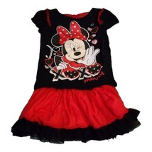 Disney Minnie Mouse Skirt Set Girls 4T Black Red Short Sleeve  - £6.38 GBP