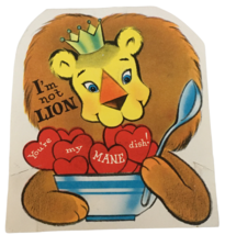 Vintage Valentine Card Lion Funny Puns I am not LION You are my MANE Dis... - $4.99