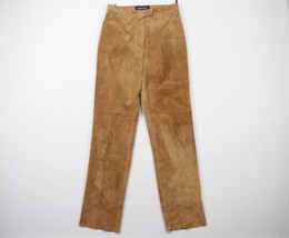 Vintage 90s Streetwear EDM Rave Womens Size 6 Suede Leather Straight Leg Pants - £78.29 GBP