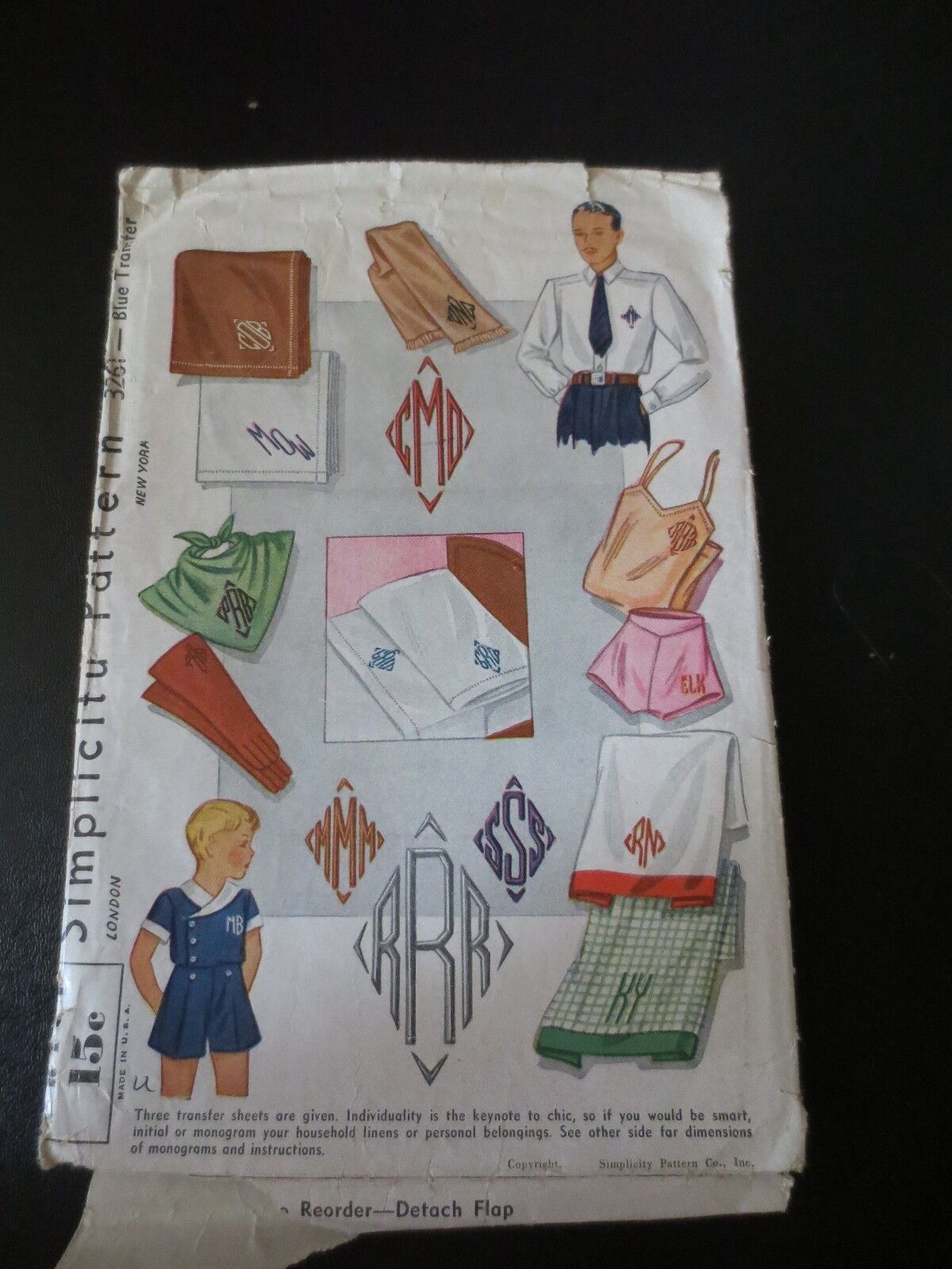 Primary image for Vintage Simplicity Pattern 3261 Blue Transfer Monograms Used