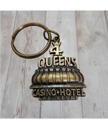 Vintage 4 Queens Casino Hotel Keychain Key Ring Bronze Tone Finish Souvenir - $8.71