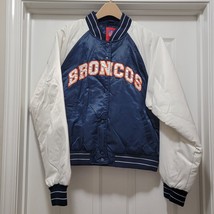 Vintage NFL Denver Broncos Satin Button Up Blue / White Jacket Women&#39;s XL - £47.77 GBP