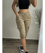 Relaxed Fit Flap Pocket Cargo Pants - High Waist, Cropped, Breathable, C... - $28.54 CAD