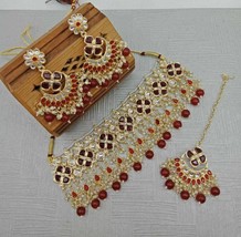 High Quality Kundan Earrings Necklace Choker Gold Plated Ethnic Jewelry Set - £24.25 GBP