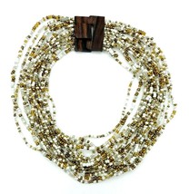 Multi Graduated Strand Golden White Glass Seed Bead Necklace - £17.13 GBP