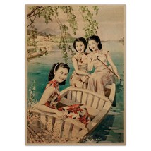 Three Girls in a Boat Poster Vintage Reproduction Print Shanghai Chinese... - $4.95+