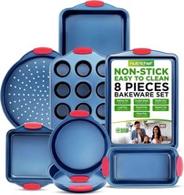 Nutrichef 8-Piece Nonstick Baking Pan Set - Premium Carbon Steel Bakeware, Blue - £61.67 GBP