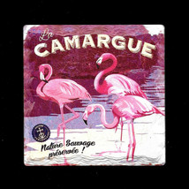 Tumbled tile, chiseled edge Flamants Roses Flamingo ceramic Coaster La C... - $13.37