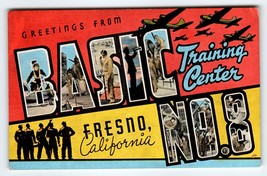 Greetings From Basic Training No 8 Fresno California Large Letter Linen Postcard - £13.91 GBP