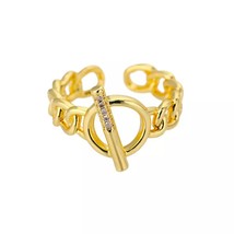 Trendy Letter Golden Copper Round Hollow Open Ring For Women Fashion Accessories - £20.27 GBP