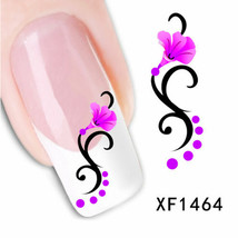 Nail Art Water Transfer Sticker Decal Stickers Pretty Flowers Pink Black XF1464 - £2.45 GBP