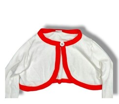 Janie & Jack Sweater Size 3 Months Cropped Cardigan White Orange 100% Cotton  - $15.95
