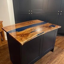 60&quot;x30&quot; Natural Wood Live Edge Blue Epoxy Coffee Table Countertop Desk H... - £1,782.59 GBP