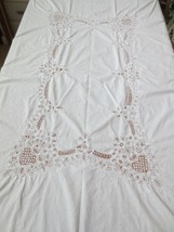 Vintage Tablecloth White Battenburg Lace Basket 62” X 80” C9 - £39.74 GBP
