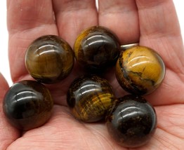 Group of 6 Shooter Size Tiger&#39;s Eye Stone Marbles. - $9.99