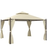 Outsunny 10&#39;x12&#39; Steel Patio Gazebo with Privacy Curtains &amp; Two-Tier Roof - $411.00 CAD